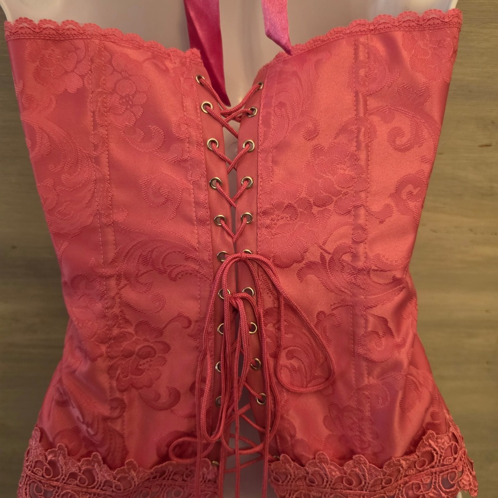 Vintage frederick's of Hollywood Pink Brocade Corset Halter Top Size 34 GC - Picture 8 of 10